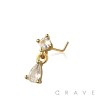 CZ TEAR DROP DANGLE CZ 316L SURGICAL STEEL L-SHAPE NOSE RING